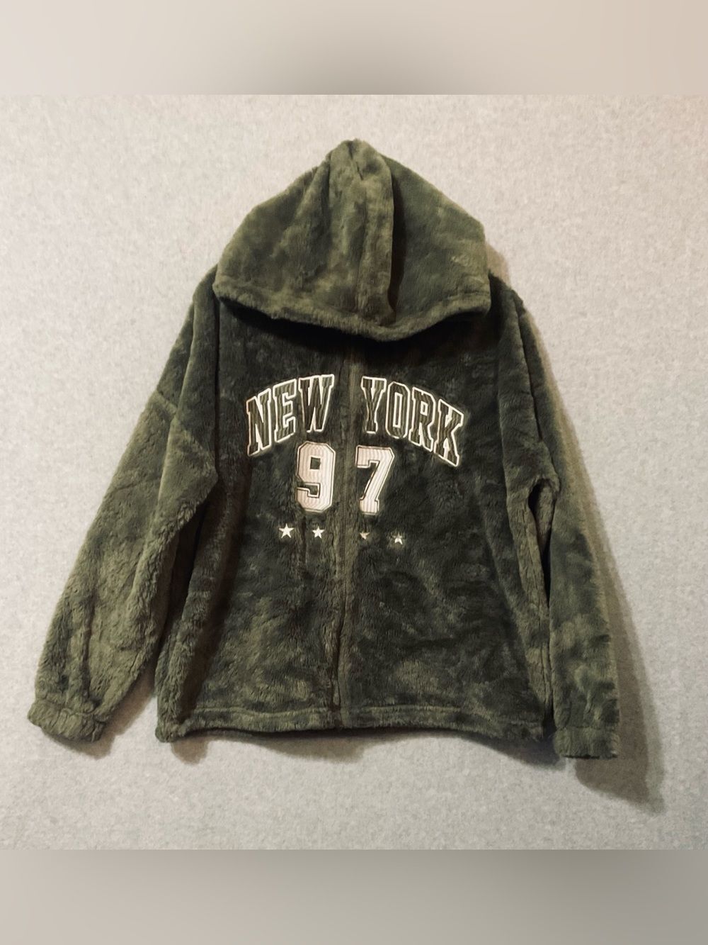 Harper & ivy women's  Olive Green 'New York 97' Plush Hoodie SZ M